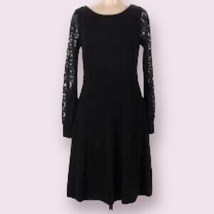 ELIZA J Womens Scoop Neck Lace Long Sleeve A Line Knit Ribbed Dress Plus Size 1X
